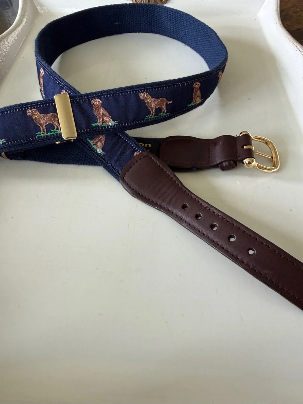 Alynn Preppy Brown Lab Dog Adjustable Belt 29-42”